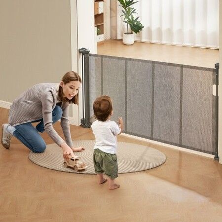 Retractable Baby Gate 34.2" Tall Mesh Baby Gate Extends up to 60" Wide Retractable Gate for Kids or Pets Retractable Dog Gates