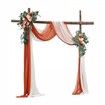 Artificial Wedding Arch Flowers Kit Orange With 2 Pcs Flowers 2 Pcs Drapes