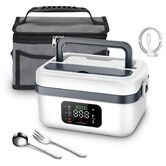 Cordless Electric Heated Lunch Box,Rechargeable Self Heating Battery Powered Food Warmer with 1L Container Fork Spoon and Insulated Carry Bag (White)