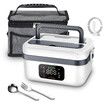 Cordless Electric Heated Lunch Box,Rechargeable Self Heating Battery Powered Food Warmer with 1L Container Fork Spoon and Insulated Carry Bag (White)