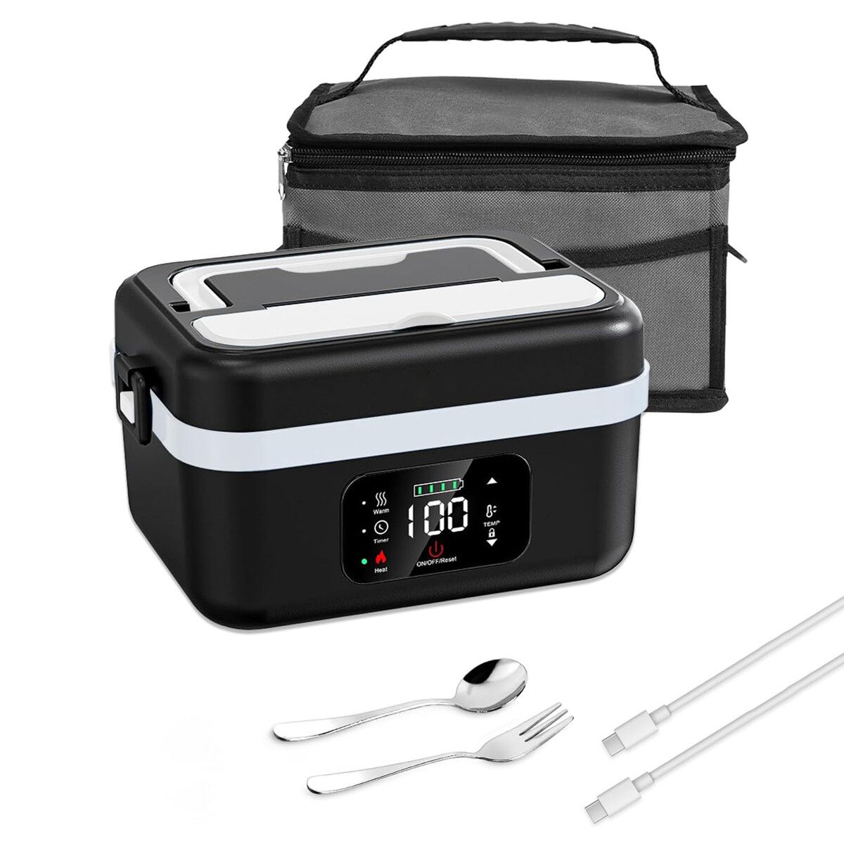 Electric Lunch Box,60W Cordless Portable 1L Food Warmer with Automatic Heating,Temperature Regulation,Type-C Charging for Car,Truck,Office