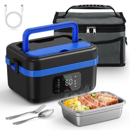 Cordless Electric Lunch Box,Rechargeable Self-Heating Food Warmer with 16000mAh Battery,1L Heated Lunch Box with Smart Reservation & Keep Warm