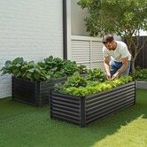 Metal Raised Garden Bed 6x3x2ft Outdoor Galvanized Planter Box Dark Gray