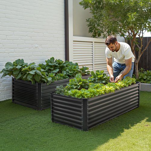 Metal Raised Garden Bed 6x3x2ft Outdoor Galvanized Planter Box Dark Gray