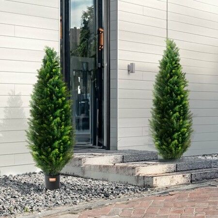 2 Pack 4' Artificial Cedar Topiary Tree Faux Plant UV Decor In/Outdoor