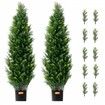 2 Pack 4' Artificial Cedar Topiary Tree Faux Plant UV Decor In/Outdoor