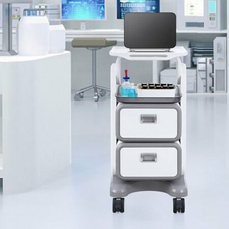 3 Tiers Lab Carts Mobile Medical Cart with 2 Drawers & 1 Top Tray White