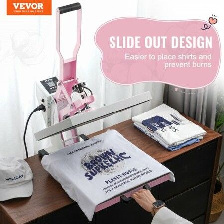 Heat Press Machine 15x15 in Slide Out Heat Transfer Machine T-Shirts Pink