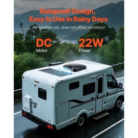 RV Vent Roof Fan 355.6 mm Reversible with Rain Cover Power Top Lid