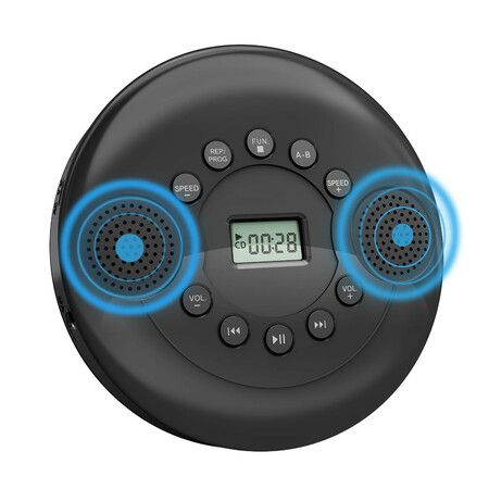 Portable Bluetooth CD Player with Headphones Discman Walkman CD Player Rechargeable with Dual Stereo Speakers,MP3 USB(Black)