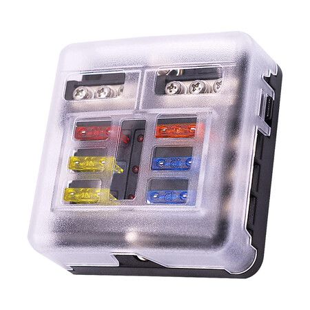 6 Way Fuse Block, 12V Blade Fuse 6 Circuit ATC/ATO Waterproof Fuse Box Holder with LED Indicator Waterpoof Cover for Truck Boat Marine RV Van Vehicle