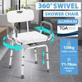 Swivel Shower Chair Medical Bath Seat Stool Adjustable Bathroom Tub Transfer Bench 360° Rotating Bedside Mobility Aid Back Arm Raised Seating Elderly