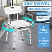 Swivel Shower Chair Medical Bath Seat Stool Adjustable Bathroom Tub Transfer Bench 360° Rotating Bedside Mobility Aid Back Arm Raised Seating Elderly