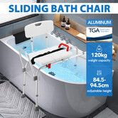 Sliding Shower Chair Seat Bath Tub Transfer Bench Stool Medical Assist Back Armrest Adjustable Inside Bathtub Aid Handicap Elderly Disabled Safety Belt