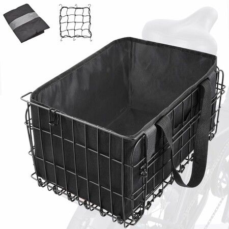 Bike Basket Front Rear,Folding Bicycle Basket with Removable Liner Bag,Large Quick Release Design Metal Ebike Basket