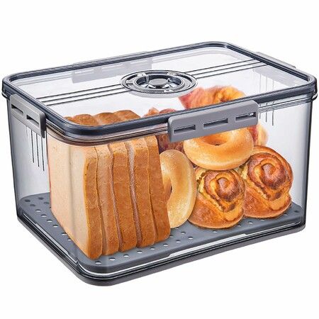 Bread Box Bread Boxes,Time Recording Bread Storage Container with Lid,Bread Keeper,Grey 32.5x22.5x15.3cm