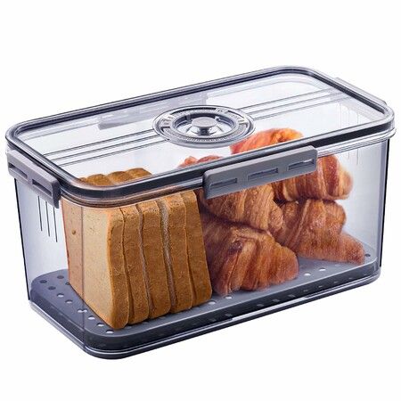 Bread Box Bread Boxes,Time Recording Bread Storage Container with Lid,Bread Keeper,Grey 32.5x22.5x11cm