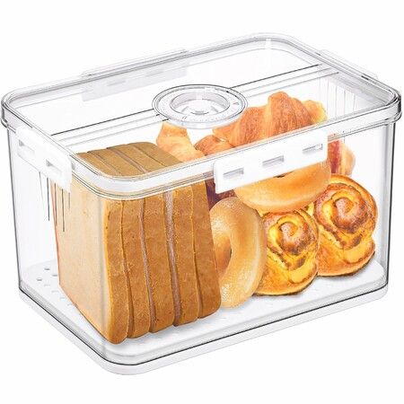 Bread Box Bread Boxes,Time Recording Bread Storage Container with Lid,Bread Keeper,White 32.5x22.5x15.3cm