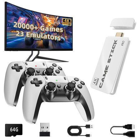 64G Retro Game Console, Nostalgia Gaming Stick, Classic Video Games with 4K HDMI, 20,000+ Games and 23 Emulators, Upgraded Dual 2.4G Wireless Controllers