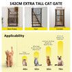 Pet Safety Gate Dog Cat Security Extra Tall Retractable Fence Enclosure Guard Kitchen Doorway Stairs Barrier with Walk Through Door 142cm Height
