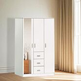 Wardrobe Cabinet Dresser Clothes Storage Organiser Bedroom Cupboard Armoire Closet 3 Doors 3 Drawers Shelves Full Length Mirror 115x48.5x181cm White