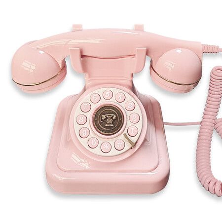 Vintage Landline Phone, Classic Exterior Design, Retro Desk Corded Dial Telephone with Redial Function, Clear Sound for Home School Office, Pink