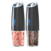 Rechargeable Gravity Electric Pepper and Salt Grinder Set, Adjustable Coarseness, With LED Light, One Hand Automatic Operation, 2 Pcs, Black