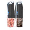 Rechargeable Gravity Electric Pepper and Salt Grinder Set, Adjustable Coarseness, With LED Light, One Hand Automatic Operation, 2 Pcs, Black