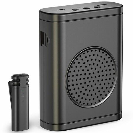 Wireless Voice Amplifier with Wireless Lavalier Microphone,Bluetooth Speaker,PA System,Support USB TF SD Card,Cordless Mic for Teacher,Streaming