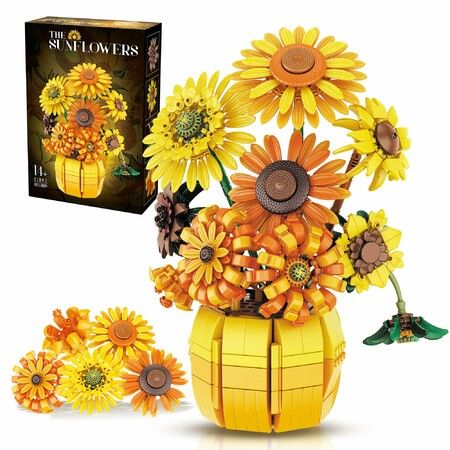 Sunflower Building Set Flowers with Vase Van Gogh Botanical Collection 1009pcs Compatible with Lego Ideal for Home and Office Decor Art Lover's  Gift