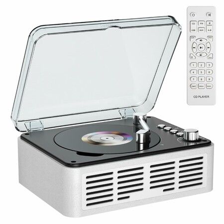 CD Player with Speakers HiFi Stereo Sound for Home,Bluetooth Retro Wood CD Music Players FM Radio with Remote Control,Support USB AUX Playback,White