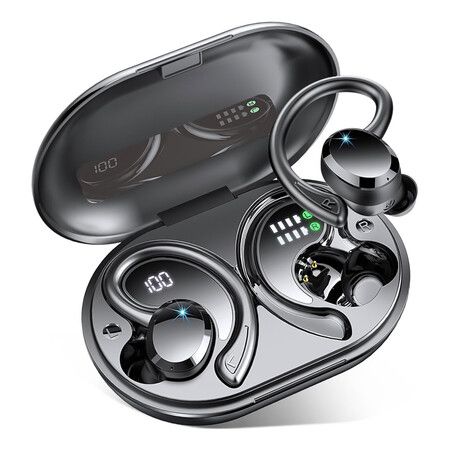 Wireless Earbuds Sport, Bluetooth 5.3 Headphones Bass HiFi Stereo Over EarBuds, IP7 Waterproof,Black
