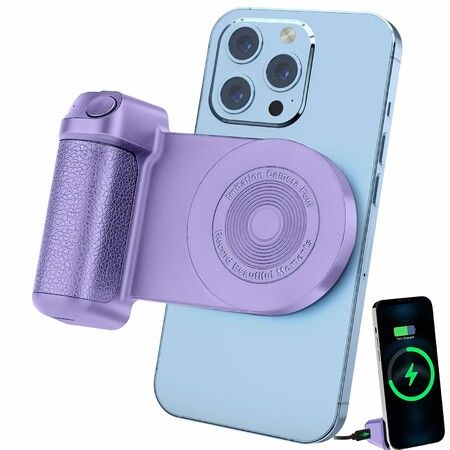 Magnetic Smartphone Camera Snap Grip Handle Photo Holder with Bluetooth Wireless Remote Control for Video Photo Shooting Android iOS,Purple