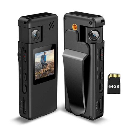 64GB Body Camera Portable Body Cam with 180 Degree Rotatable Lens Motion Detection 1080P Camcorder with Audio Video Recording for Outdoors Sports Police