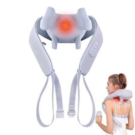 Electric Shiatsu Back and Neck Massager,Cordless Shoulder Massager with Heat,Deep Tissue 3D Kneading Massage Pillow for Shoulder,Leg, Body Muscle (Grey)