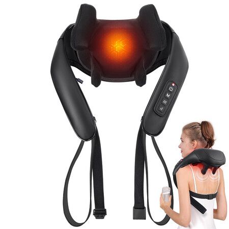 Electric Shiatsu Back and Neck Massager,Cordless Shoulder Massager with Heat,Deep Tissue 3D Kneading Massage Pillow for Shoulder,Leg, Body Muscle (Black)