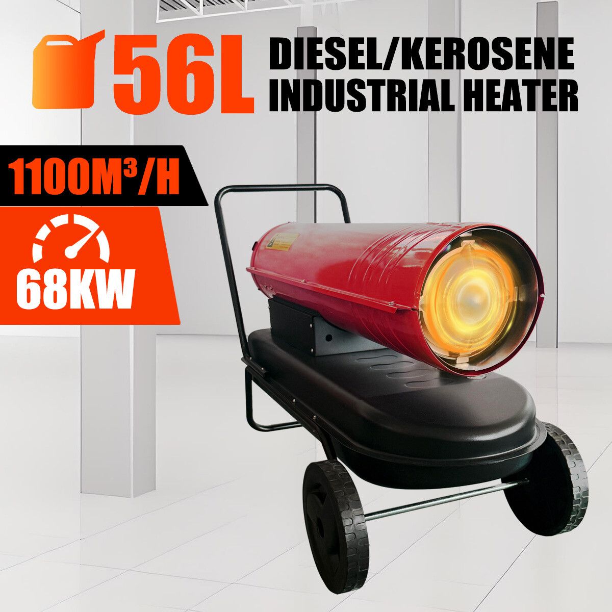 Industrial Fan Heater 68kW Diesel Kerosene Warm Space Forced Air Blower Workshop Warehouse Shed Garage Greenhouse Office Fast Heating Shop Portable
