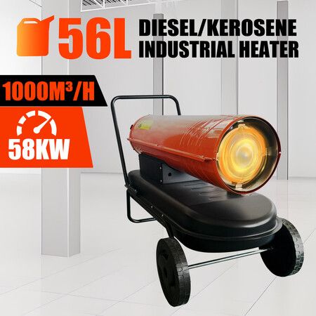 Industrial Fan Heater 58kW Diesel Kerosene Warm Space Air Blower for Workshop Warehouse Shed Garage Greenhouse Office Shop Forced Fast Heating Portable