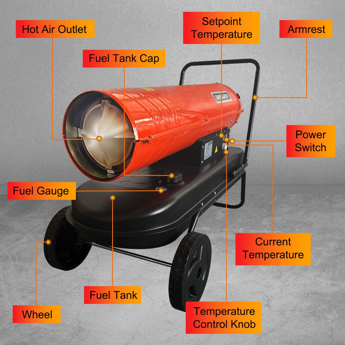Industrial Fan Heater 58kW Diesel Kerosene Warm Space Air Blower for Workshop Warehouse Shed Garage Greenhouse Office Shop Forced Fast Heating Portable