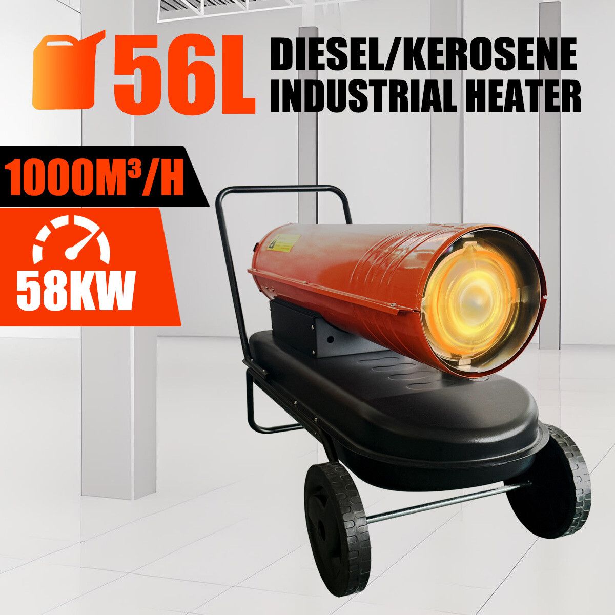 Industrial Fan Heater 58kW Diesel Kerosene Warm Space Air Blower for Workshop Warehouse Shed Garage Greenhouse Office Shop Forced Fast Heating Portable