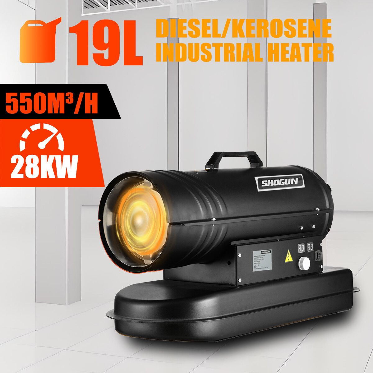 Industrial Fan Heater Diesel Kerosene Forced Warm Air Space Blower 28kW Portable for Workshop Warehouse Shed Garage Greenhouse Office Fast Heating