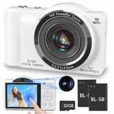 4K Digital Camera,WiFi 75MP Vlogging Cameras,Touchscreen Autofocus Point and Shoot Digital Camera with 16X Zoom,32GB Card,2 Batteries (White)