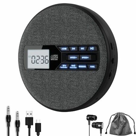 Portable CD Player with Bluetooth,Compact Anti-Skip Shockproof Portable CD Player with Earphone,Walkman CD Player with Stereo Speakers Color Black
