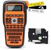 Thermal Transfer Label Printer Maker Handheld with 1 Roll tape Portable Compatible with Brother Tapes Qwerty Keyboard Battery Powered Gift COL Orange
