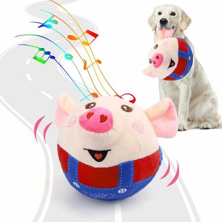 Interactive Dog Toys Pig, Jumping Squeaky Dog Toys with Music, Rechargeable Moving Dog Chew Toys for Cats Dogs,Red