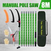 Manual Pole Saw Tree Pruner Extendable High Branch Pruning Trimming Trimmer Cutter 8 Fibreglass Rods Sharp Steel Blades Scissors Shearing Garden Tool