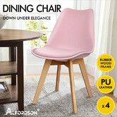 ALFORDSON 4x Dining Chairs Padding Retro PU Leather Kitchen Lounge Wooden Pink