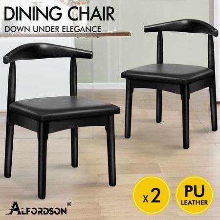 ALFORDSON 2x Dining Chair Kitchen Lounge Cafe Retro Wood PU Leather Seat Black