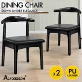 ALFORDSON 2x Dining Chair Kitchen Lounge Cafe Retro Wood PU Leather Seat Black