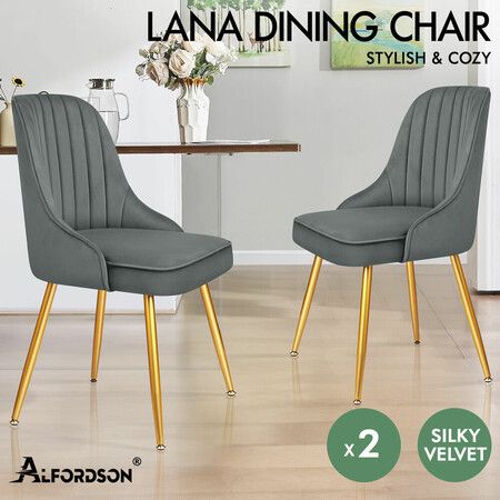 ALFORDSON 2x Dining Chairs Kitchen Accent Lounge Padded Tufted Seat Velvet Grey